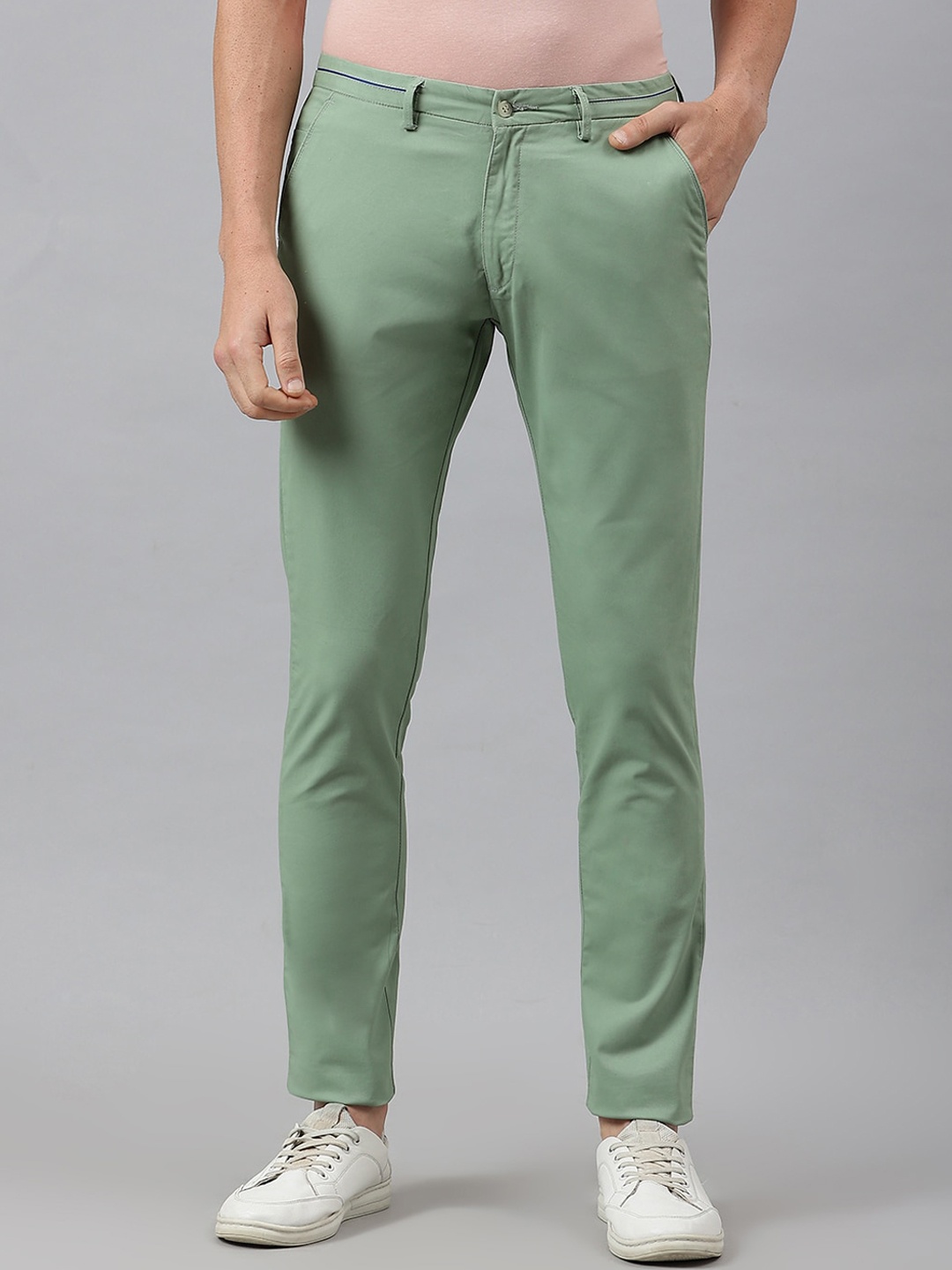 

MR BUTTON Men Green Slim Fit Chinos Trousers