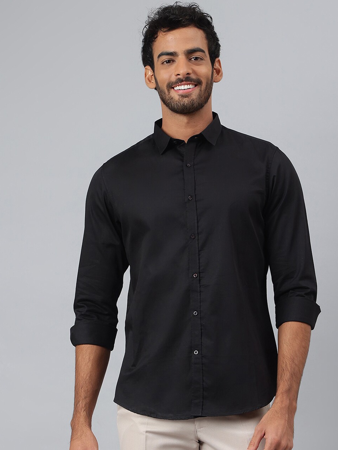 

MR BUTTON Men Black Smart Slim Fit Casual Shirt