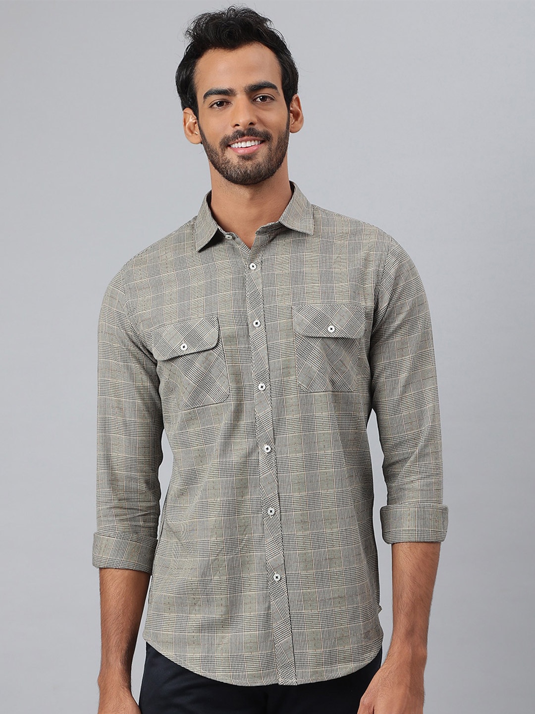 

MR BUTTON Men Brown Smart Slim Fit Checked Casual Shirt