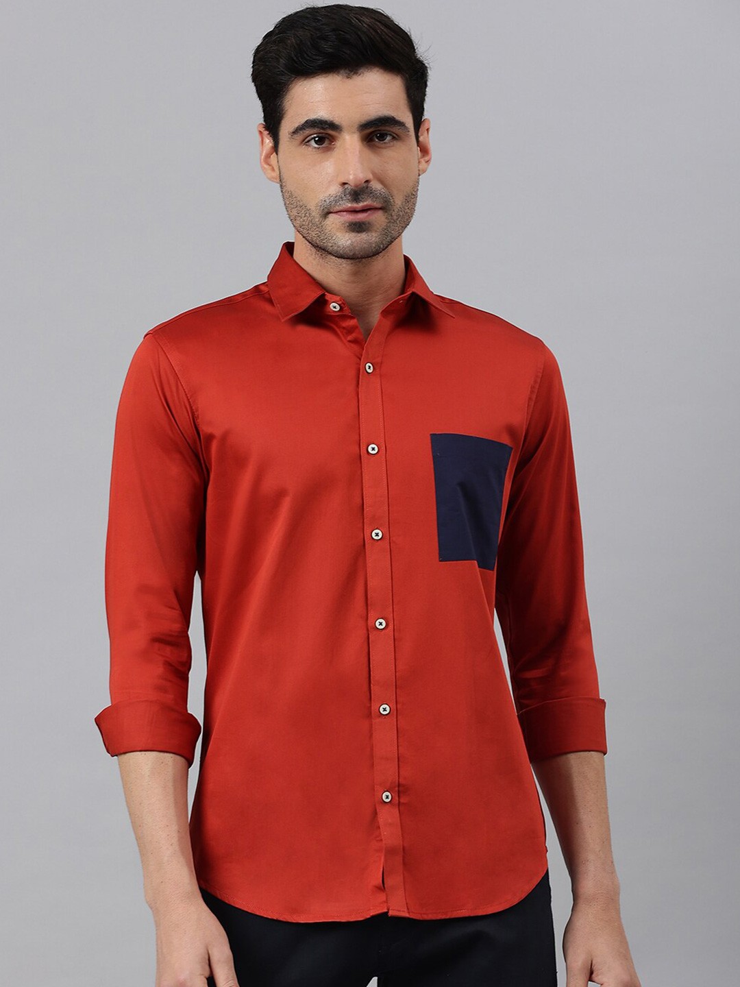 

MR BUTTON Men Rust Smart Slim Fit Casual Shirt