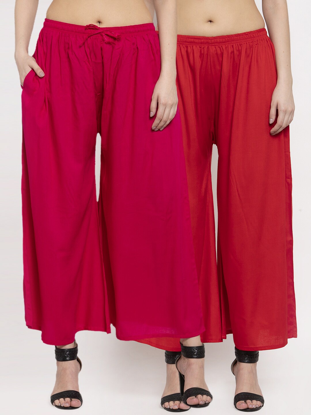 

Miaz Lifestyle Women Set Of 2 Magenta & Red Knitted Palazzos