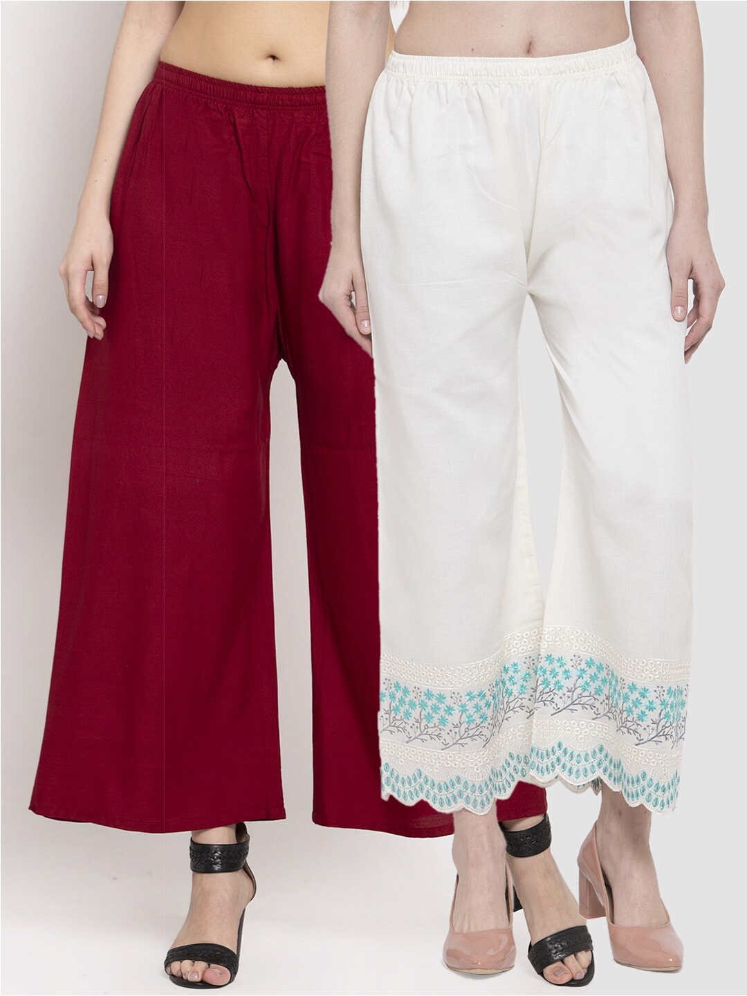 

Miaz Lifestyle Women Pack of 2 Knitted Palazzos, White