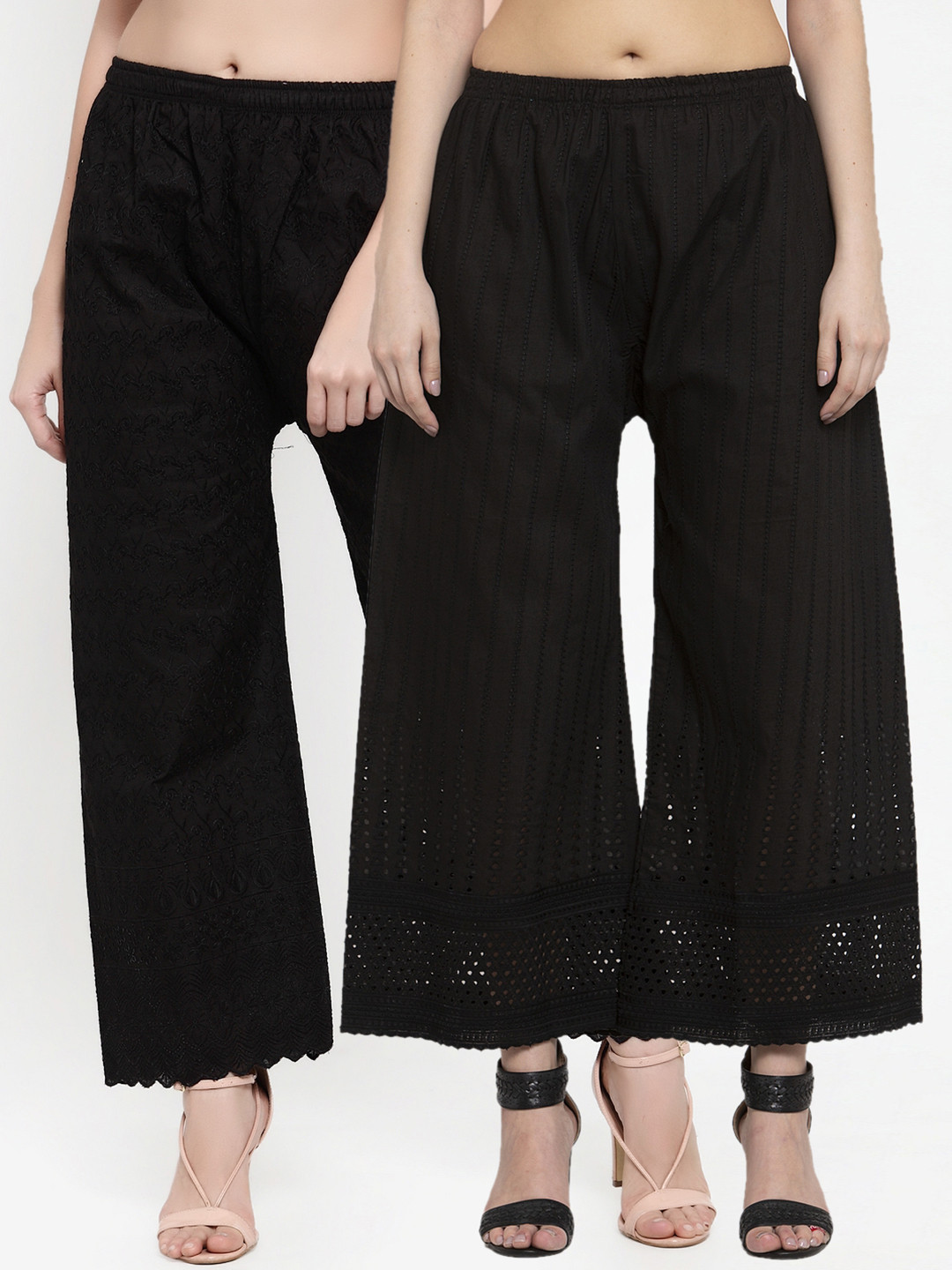 

Miaz Lifestyle Women Black Embroidered Ethnic Motifs Knitted Palazzos