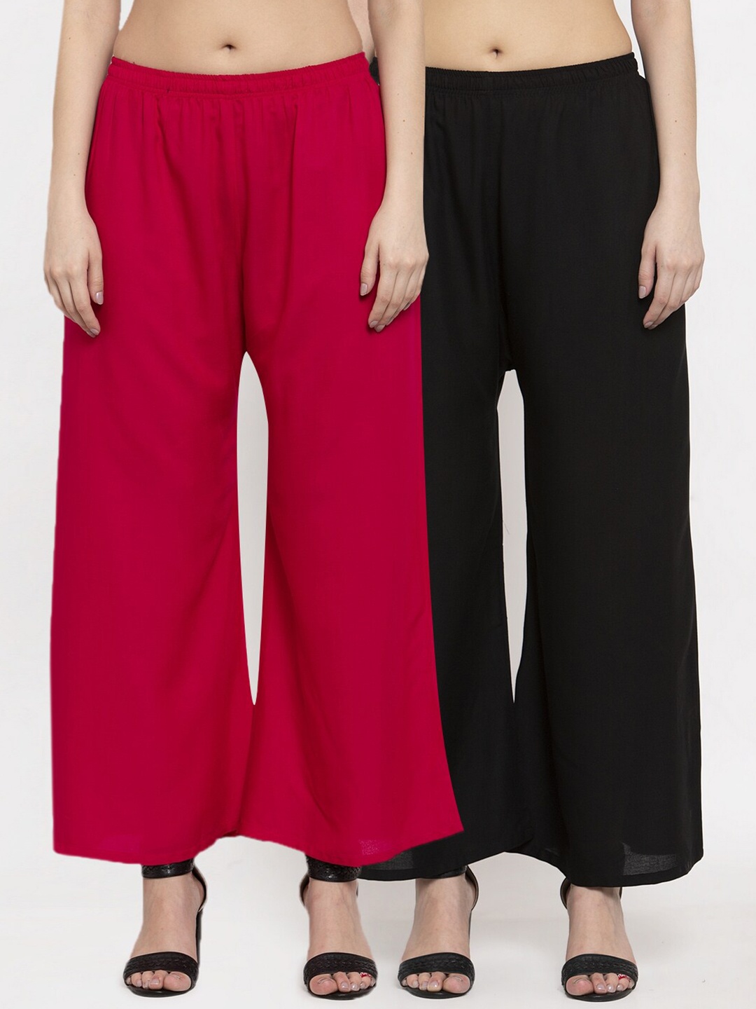 

Miaz Lifestyle Women Pink & Black Set Of 2 Flared Palazzos