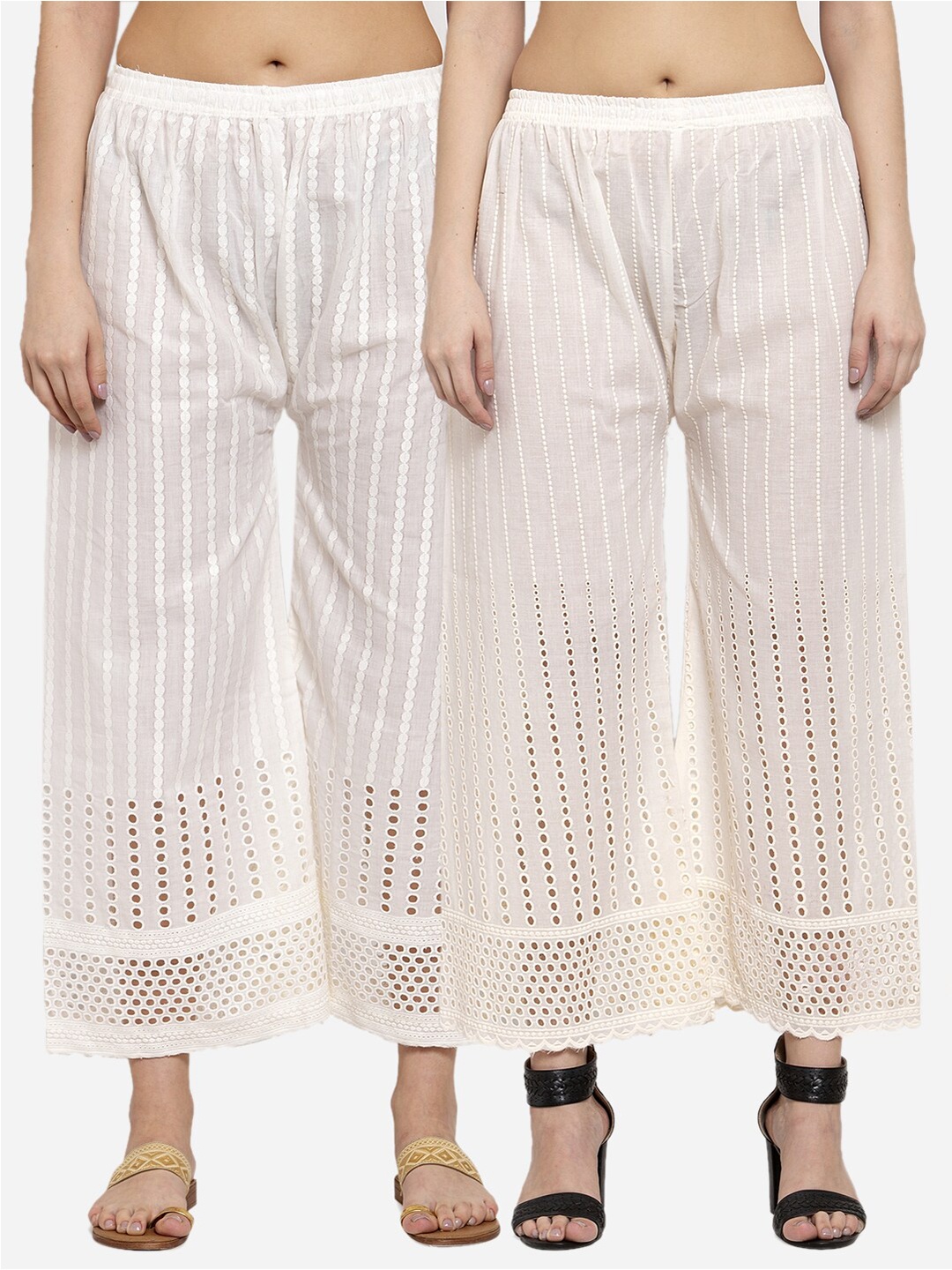 

Miaz Lifestyle Women Pack Of 2 White Ethnic Motifs Knitted Palazzos