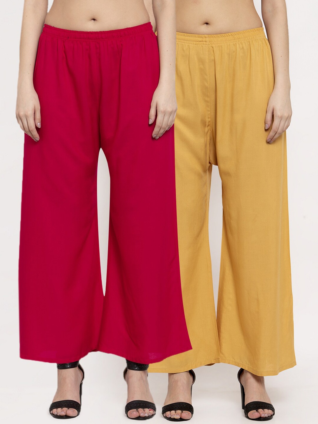 

Miaz Lifestyle Women Pink & Beige Set Of 2 Flared Knitted Palazzos