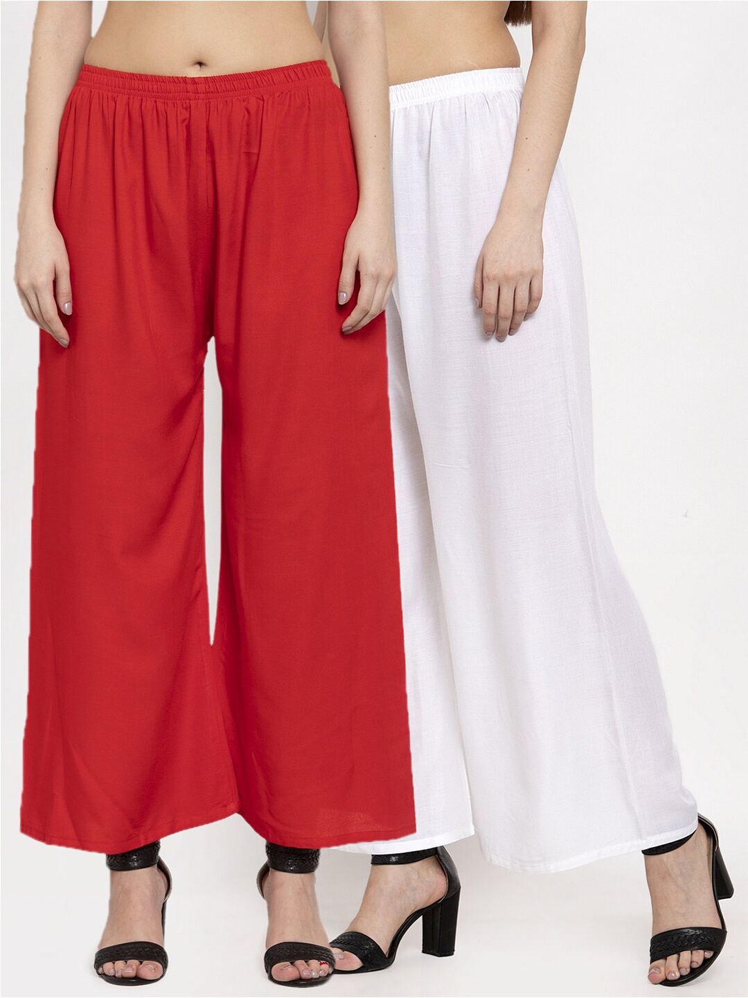 

Miaz Lifestyle Women Pak of 2 Red & White Solid Palazzos