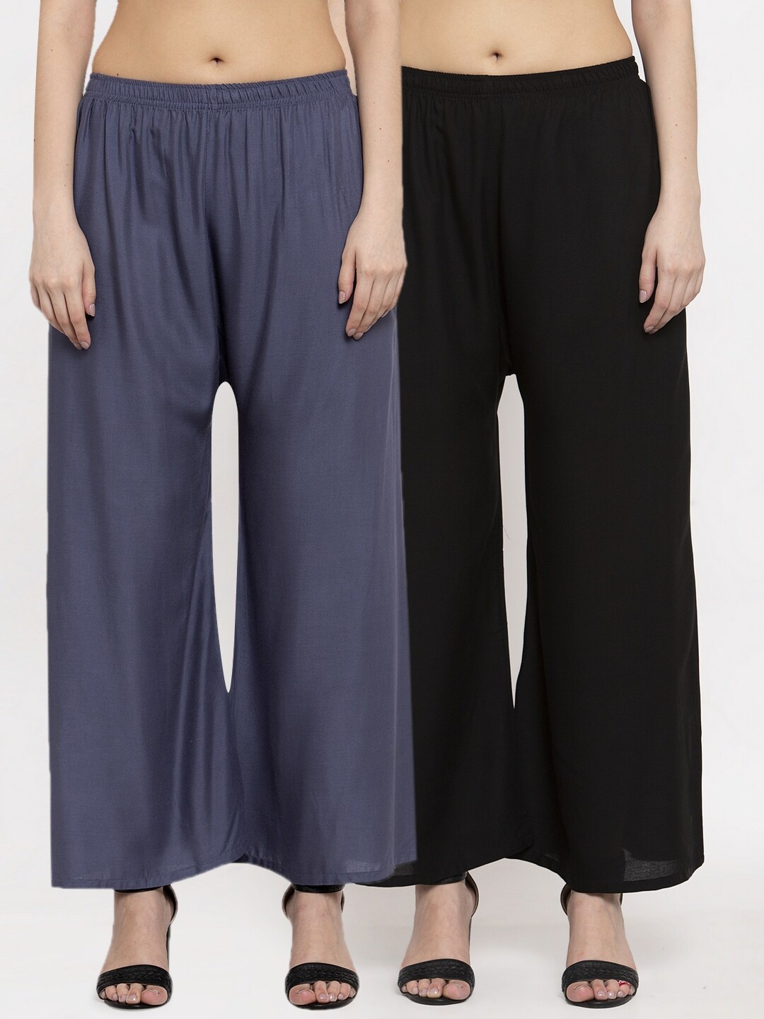 

Miaz Lifestyle Women Grey & Black Set of 2 Flared Knitted Palazzos