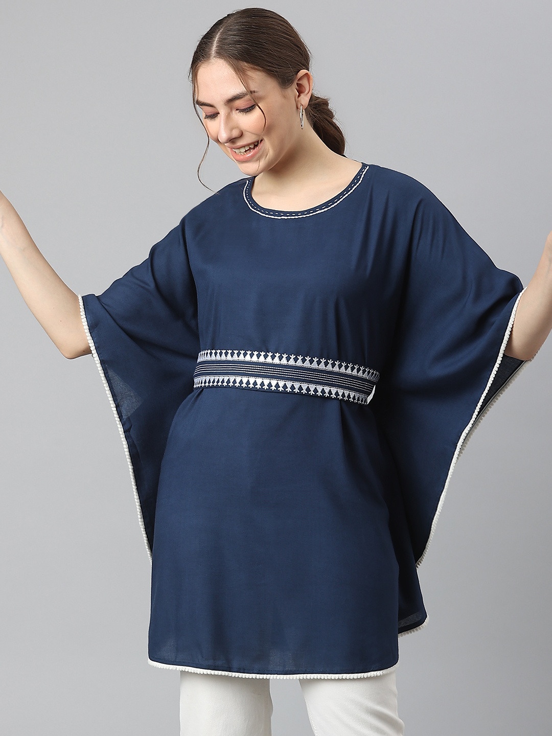 

KALINI Navy Blue Indigo Kaftan Top