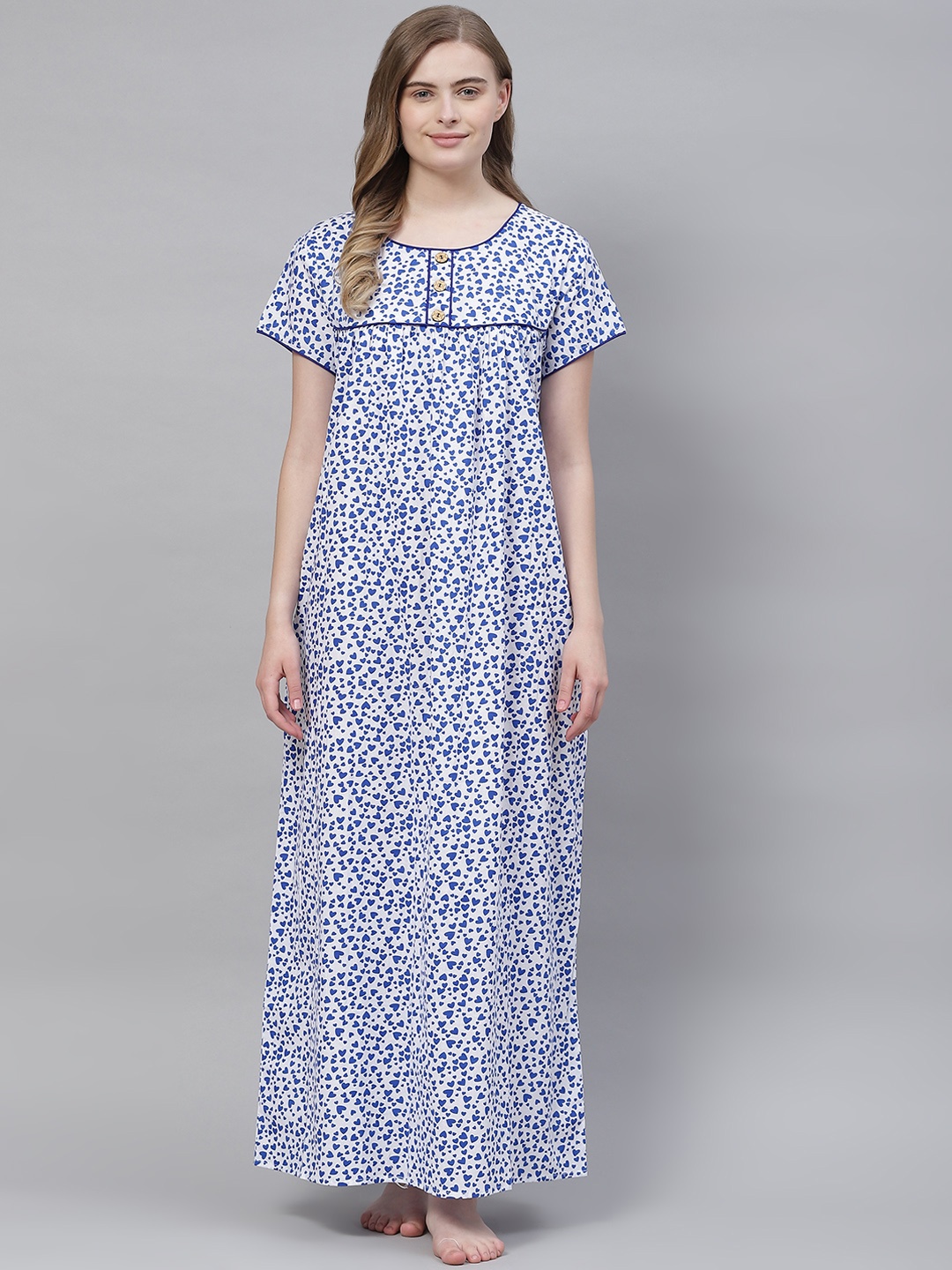 

Vemante Women White Pure Cotton Conversational Printed Maxi Nightdress