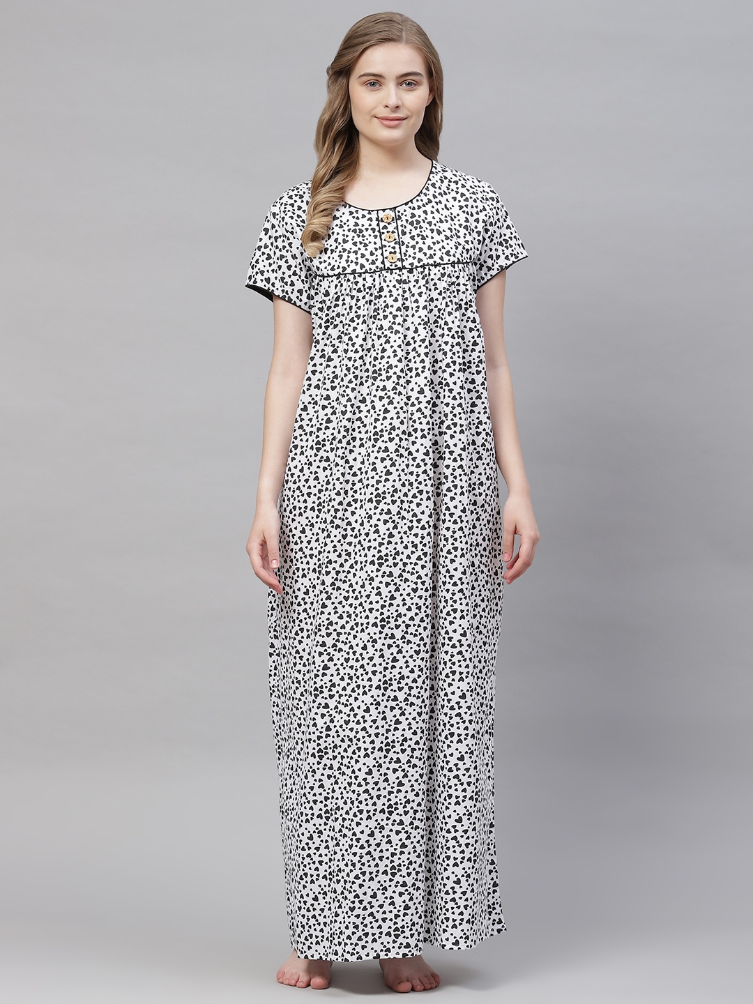 

Vemante Women White Pure Cotton Conversational Printed Maxi Nightdress
