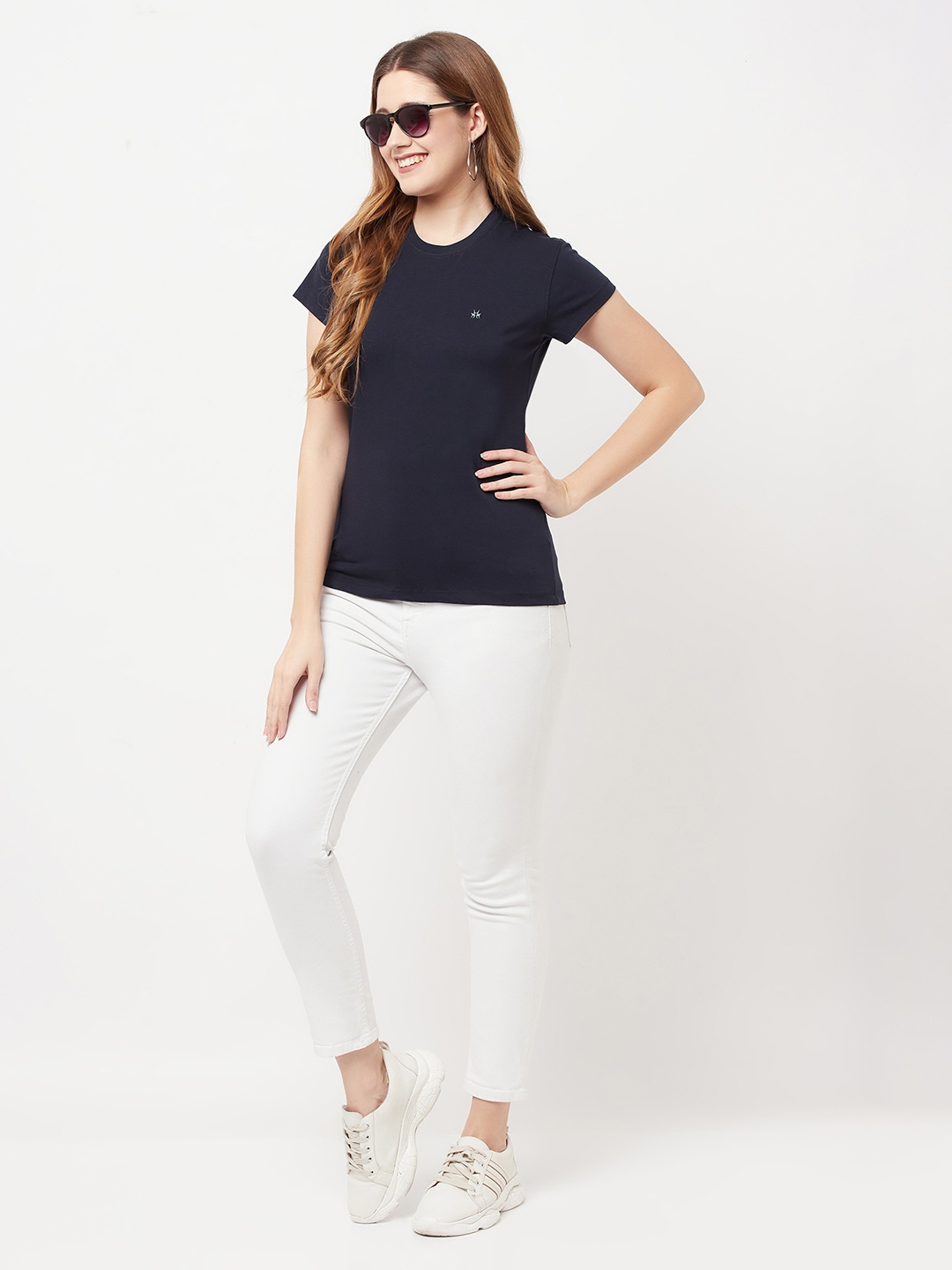 

Crimsoune Club Women Navy Blue Slim Fit T-shirt