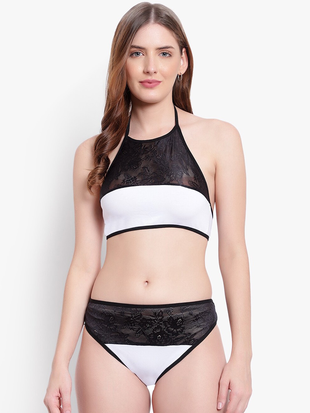 

Bruchi CLUB Women Black & White Halter Neck Lingerie Set BRC-LS-6003-WH-BK-30