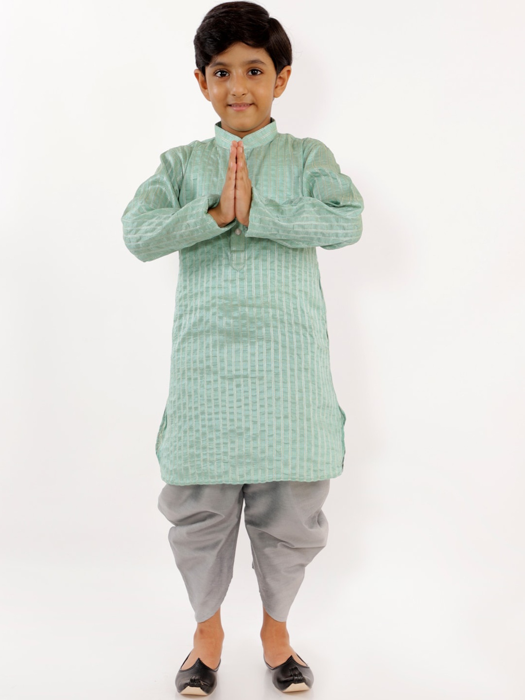 

JBN Creation Boys Green Striped Kurta with Dhoti Pants