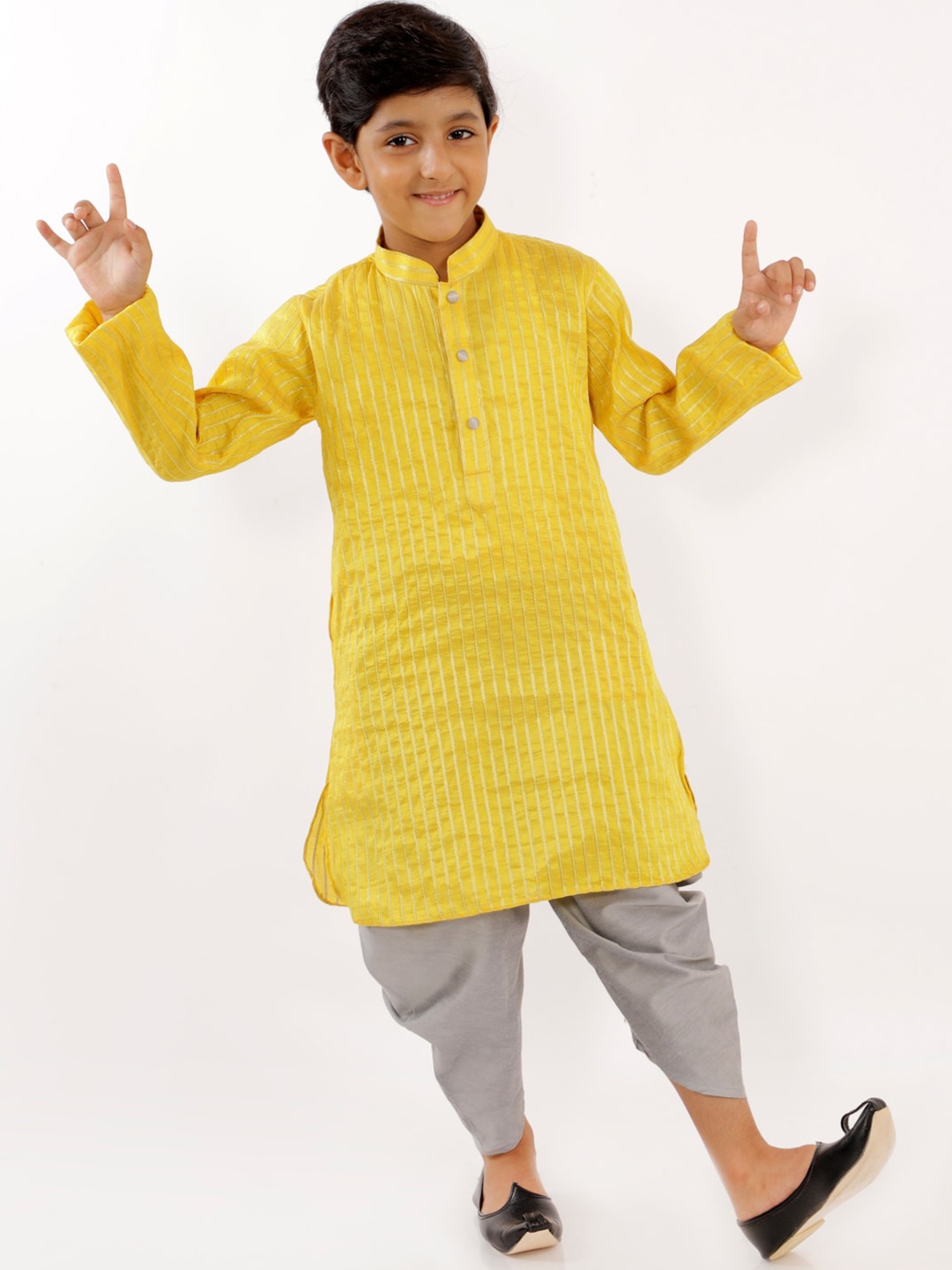 

JBN Creation Boys Yellow Ethnic Motifs Striped Kurta with Dhoti Pants