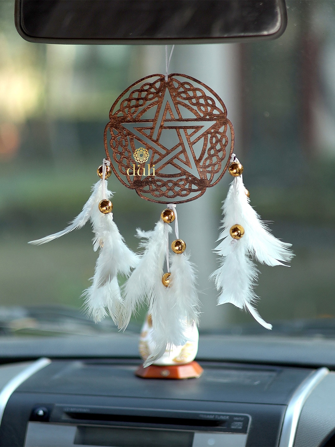 

DULI White Handmade Star of Divinity Car Hanging with White Feathers Dream Catcher