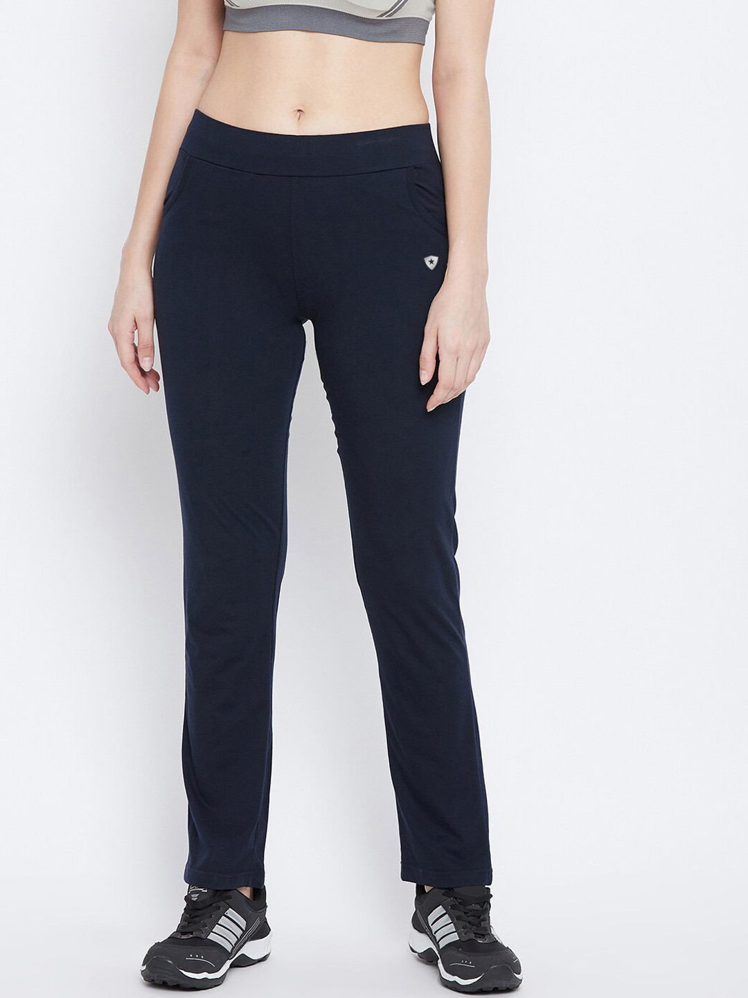

FRENCH FLEXIOUS Women Plus Size Navy Blue Solid Straight-Fit Track Pants