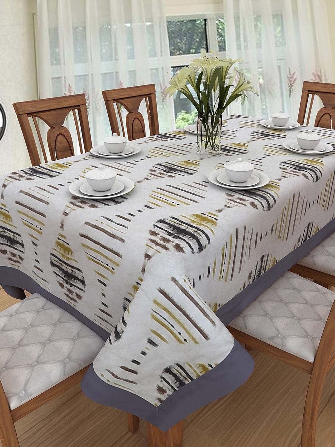 

Clasiko Grey & Green Printed 6 Seater Pure Cotton Table Runner