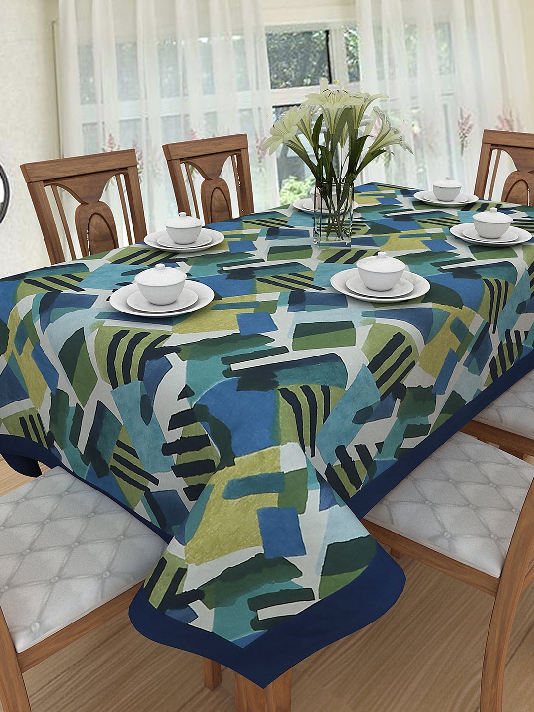 

Clasiko White & Blue Printed 6 Seater Pure Cotton Table Cover