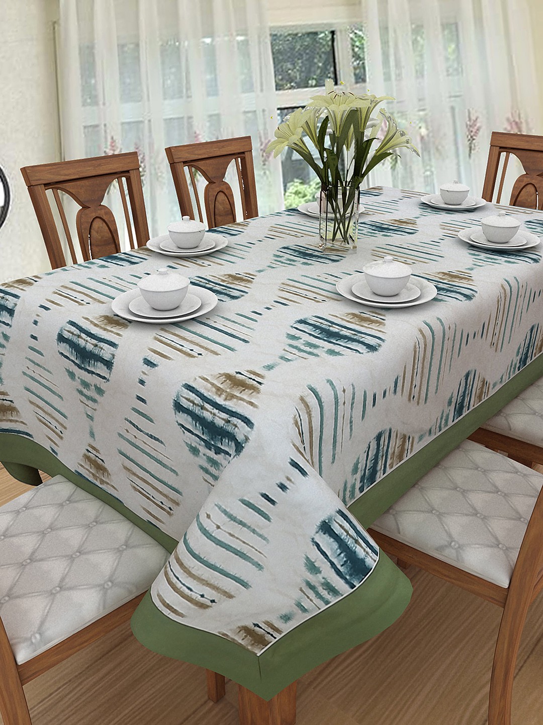 

Clasiko Green & Brown Printed 6 Seater Pure Cotton Table Runner