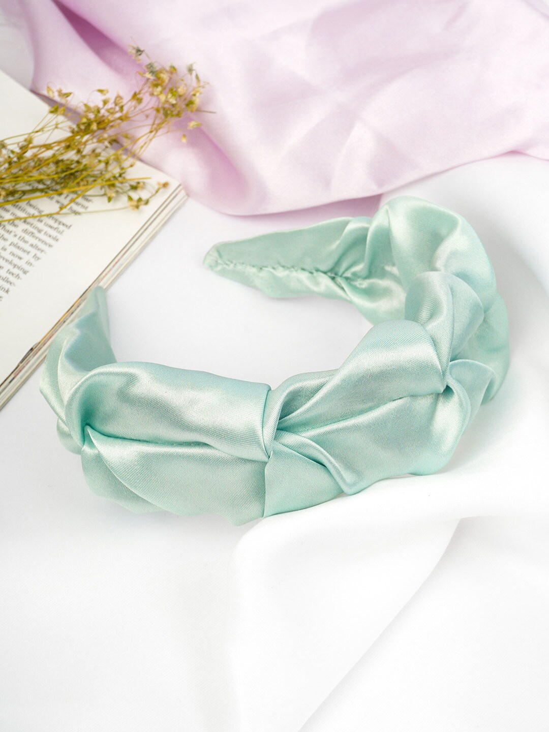 

Ferosh Women Green Satin Wrinkled Hairband