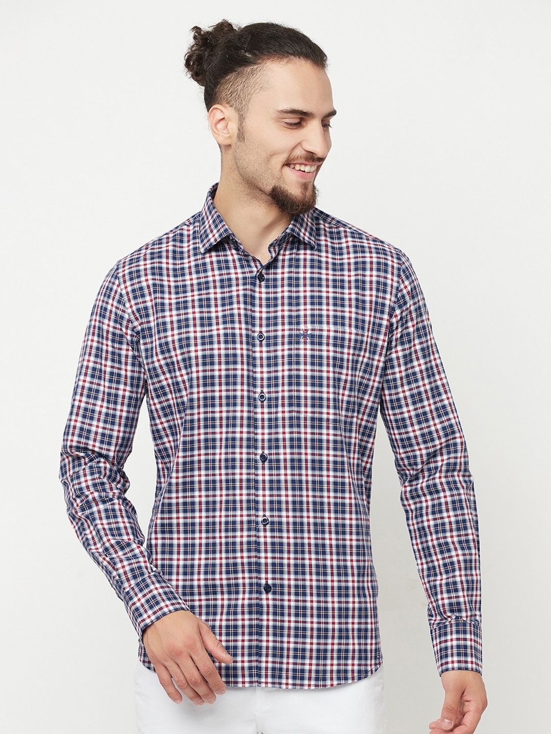 

Crimsoune Club Men Blue Slim Fit Tartan Checked Casual Shirt