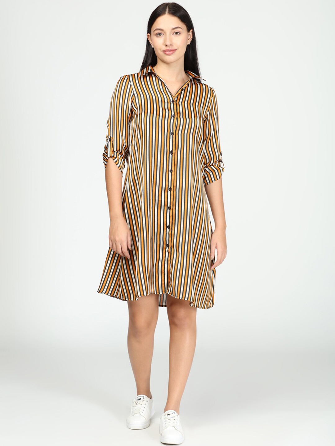 

IDK Women Multicoloured Striped Shirt Dress, Multi