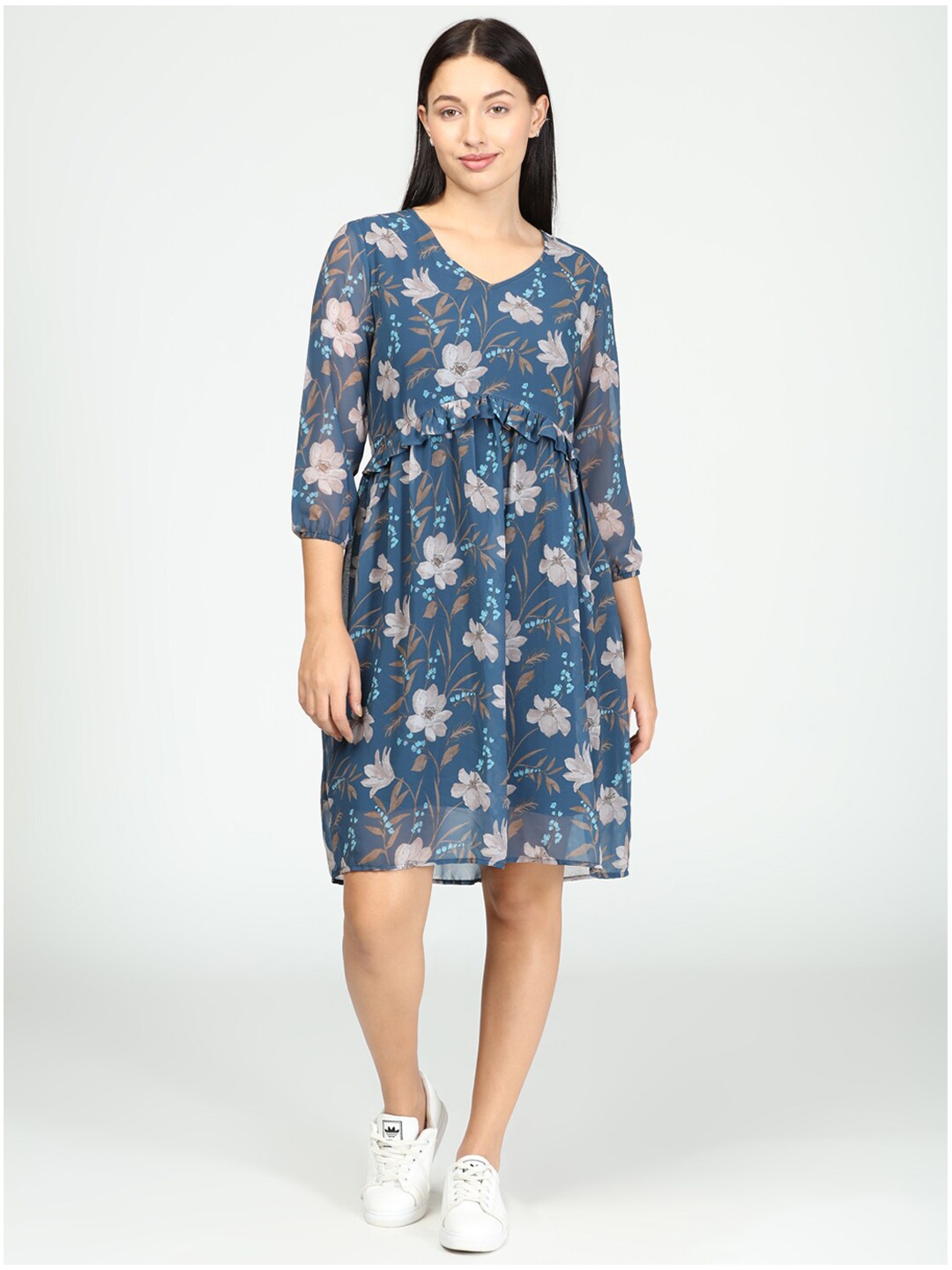 

IDK Women Teal Blue Floral Dress