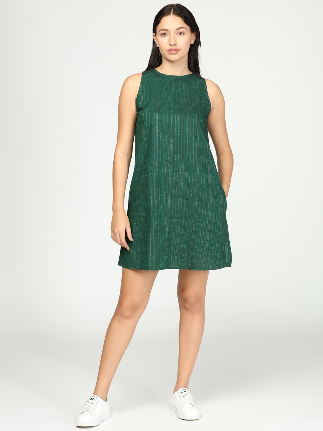 

IDK Women Green Cotton A-Line Mini Dress