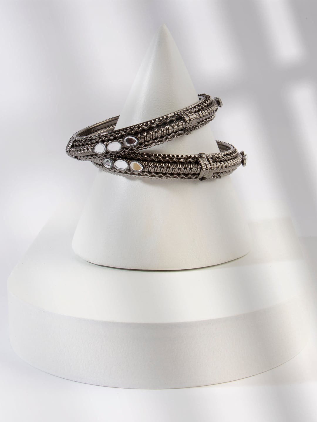 

AccessHer Set Of 2 Silver-Plated White Stone-Studded Bangles