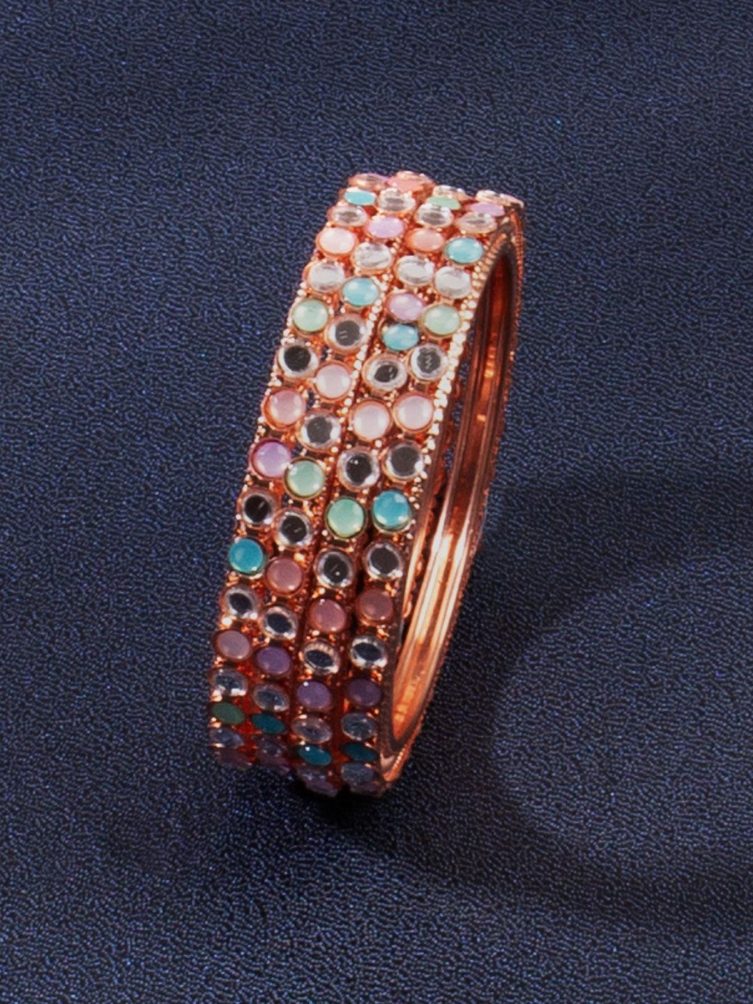 

AccessHer Set Of 4 Rose Gold-Plated White Stone-Studded Bangles