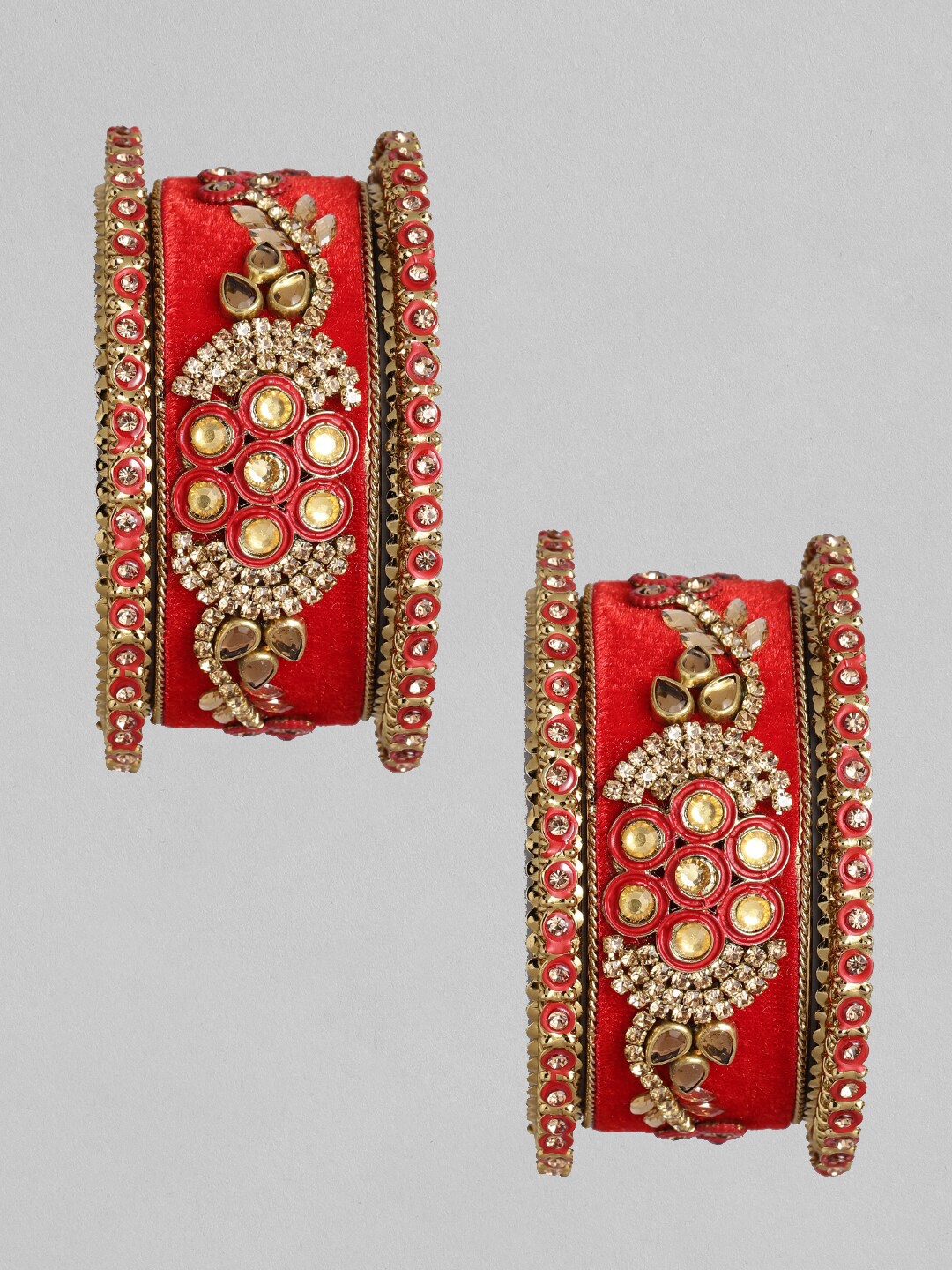 

AccessHer Set Of 6 Gold-Plated Pink Stone-Studded Bangles