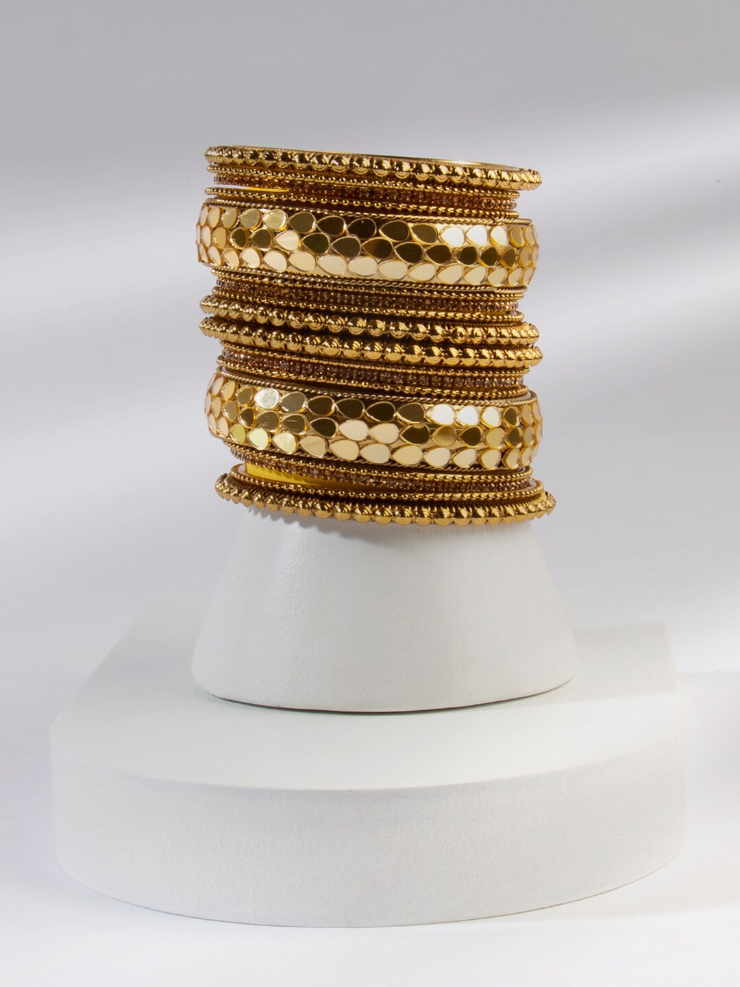 

AccessHer Set Of 18 Gold-Plated Stone-Studded Bangles
