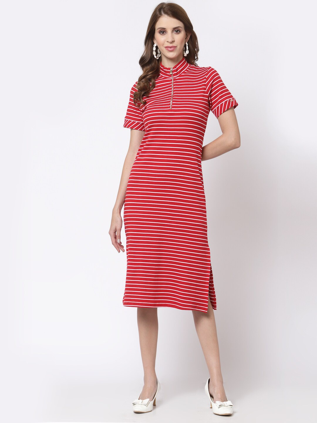 

Juelle Red Striped T-shirt Midi Dress