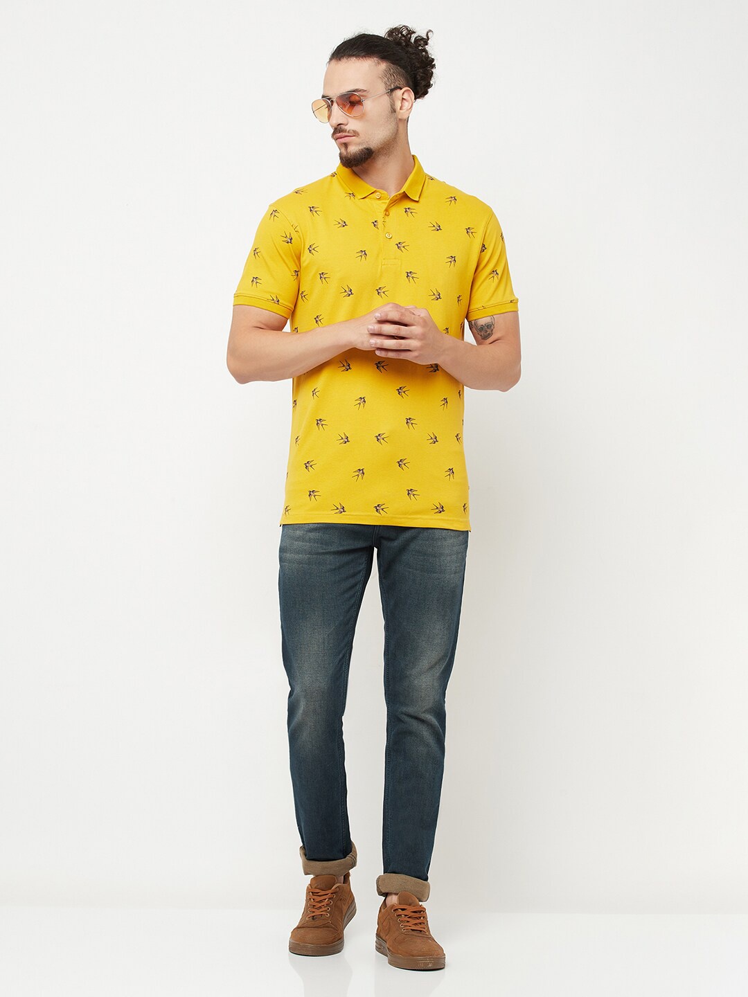 

Crimsoune Club Men Mustard Yellow Polo Collar Slim Fit T-shirt