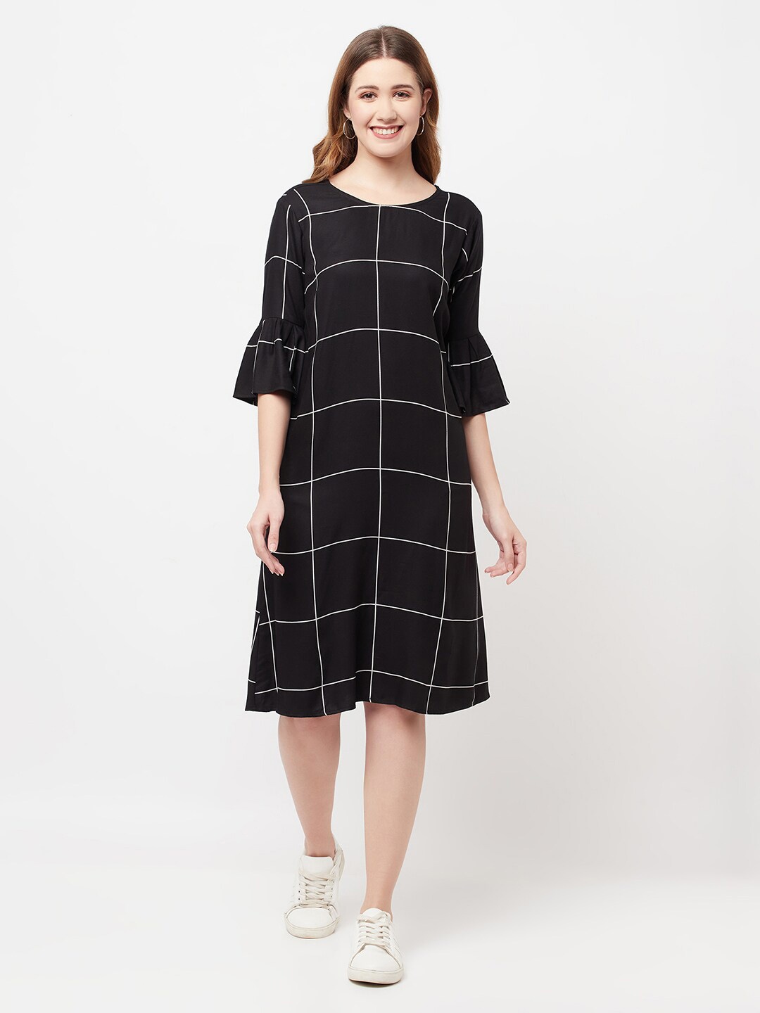 

Crimsoune Club Women Black Checked A-Line Dress