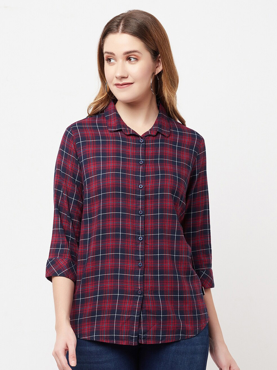 

Crimsoune Club Women Red Tartan Checks Checked Casual Shirt
