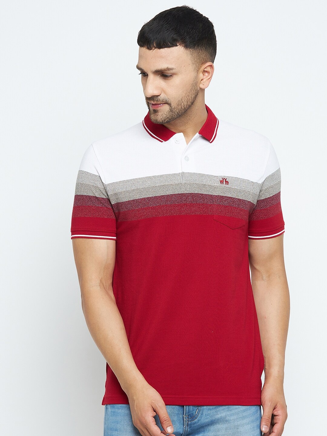 

98 Degree North Men Red & White Colourblocked Polo Collar T-shirt