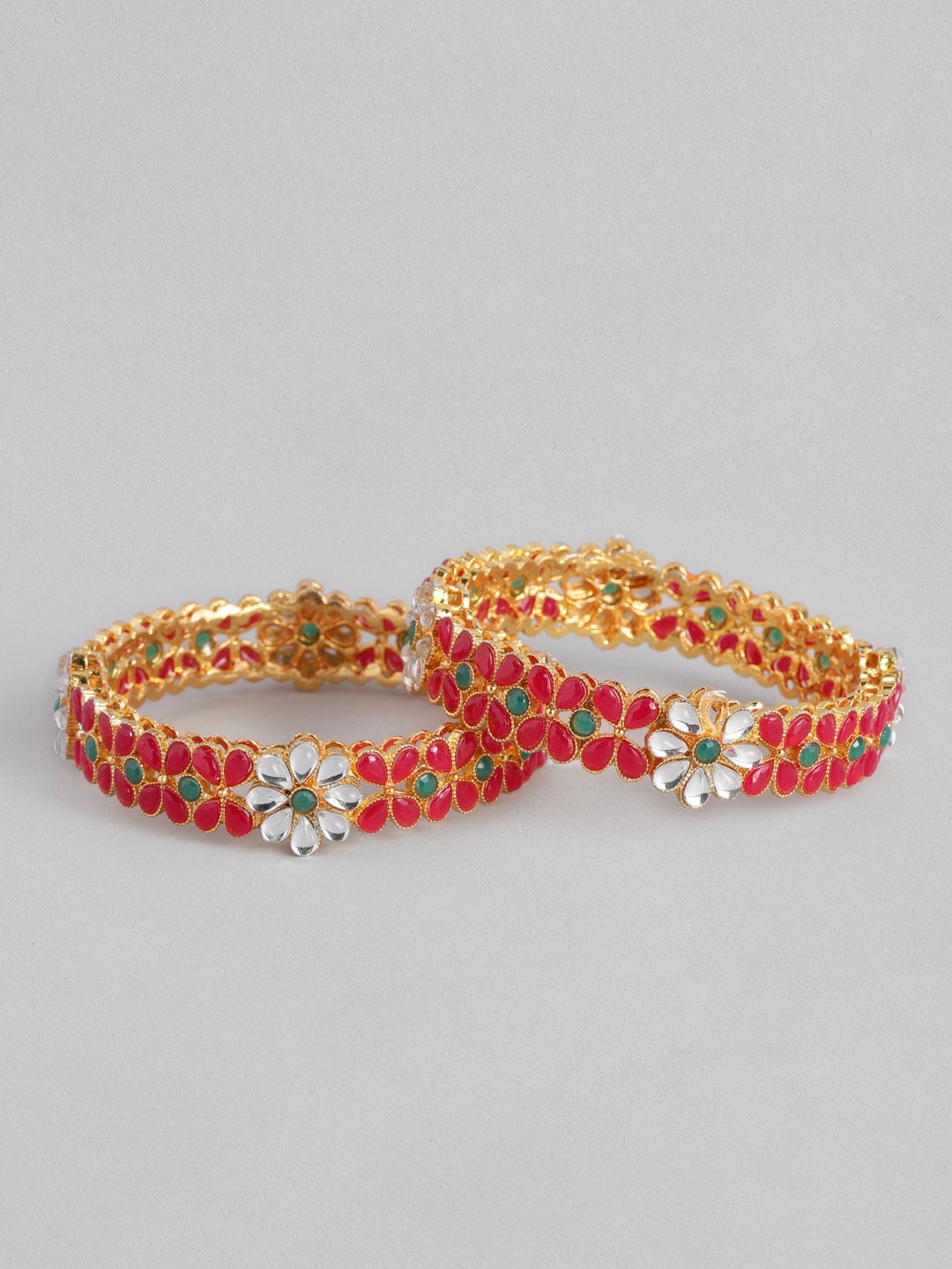 

AccessHer Set Of 2 22KT Gold-Plated White Stone-Studded Bangles