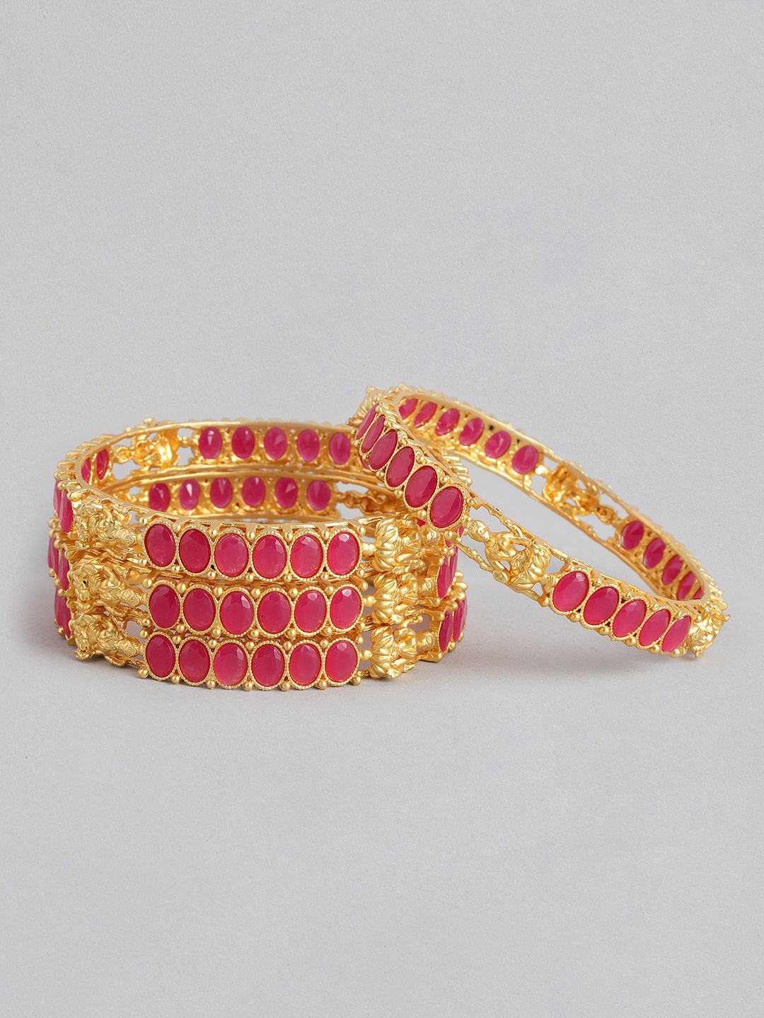 

AccessHer Set Of 4 Gold-Plated Pink Stone-Studded Bangles