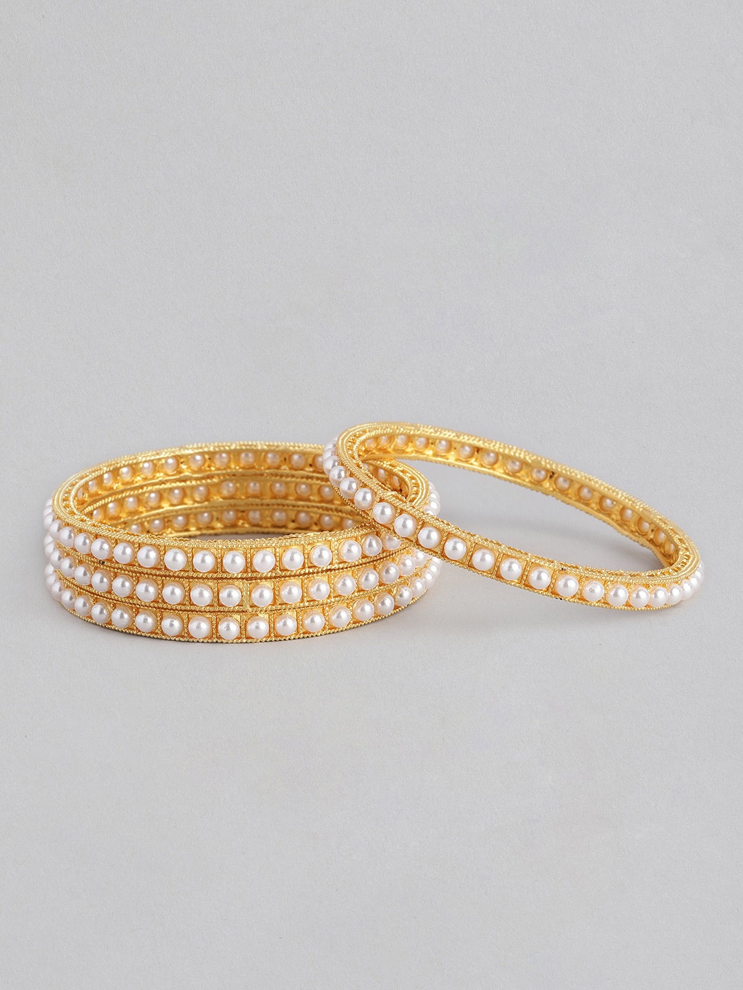 

AccessHer Set Of 4 22KT Gold-Plated White Pearl-Beaded Bangles