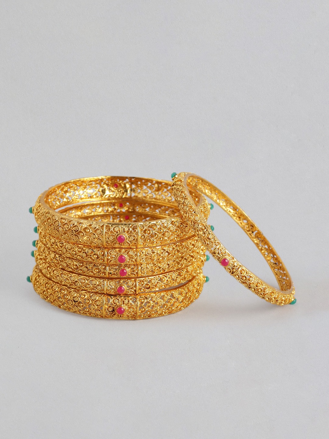 

AccessHer Set Of 6 22KT Gold-Plated Pink Stone-Studded Bangles