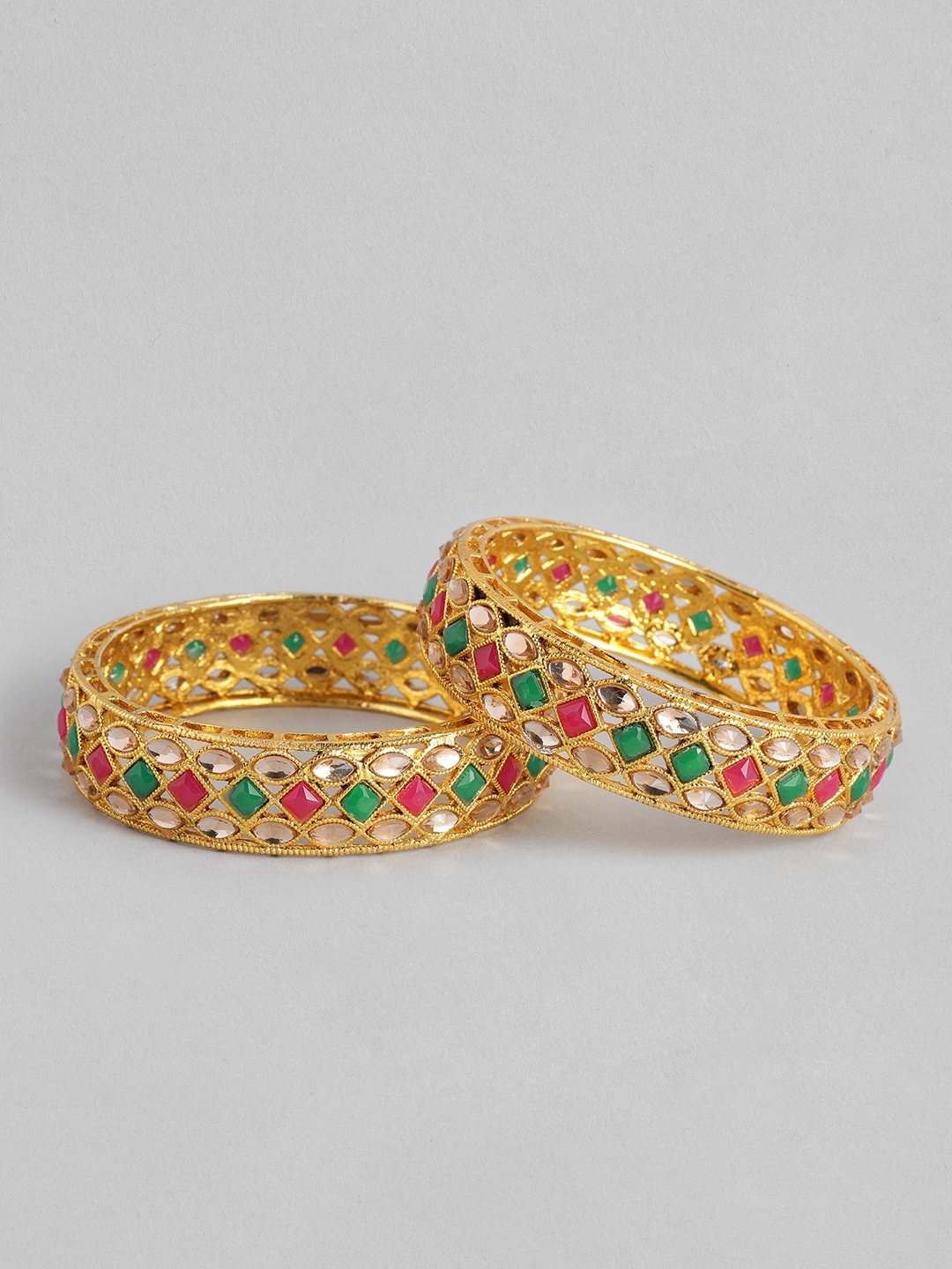 

AccessHer Set Of 2 22KT Gold-Plated Pink Stone-Studded Bangles