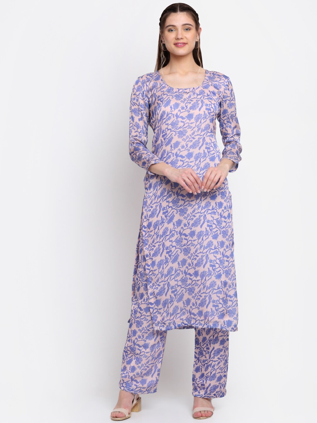 

anokherang Women Blue Floral Printed Kurti with Palazzos