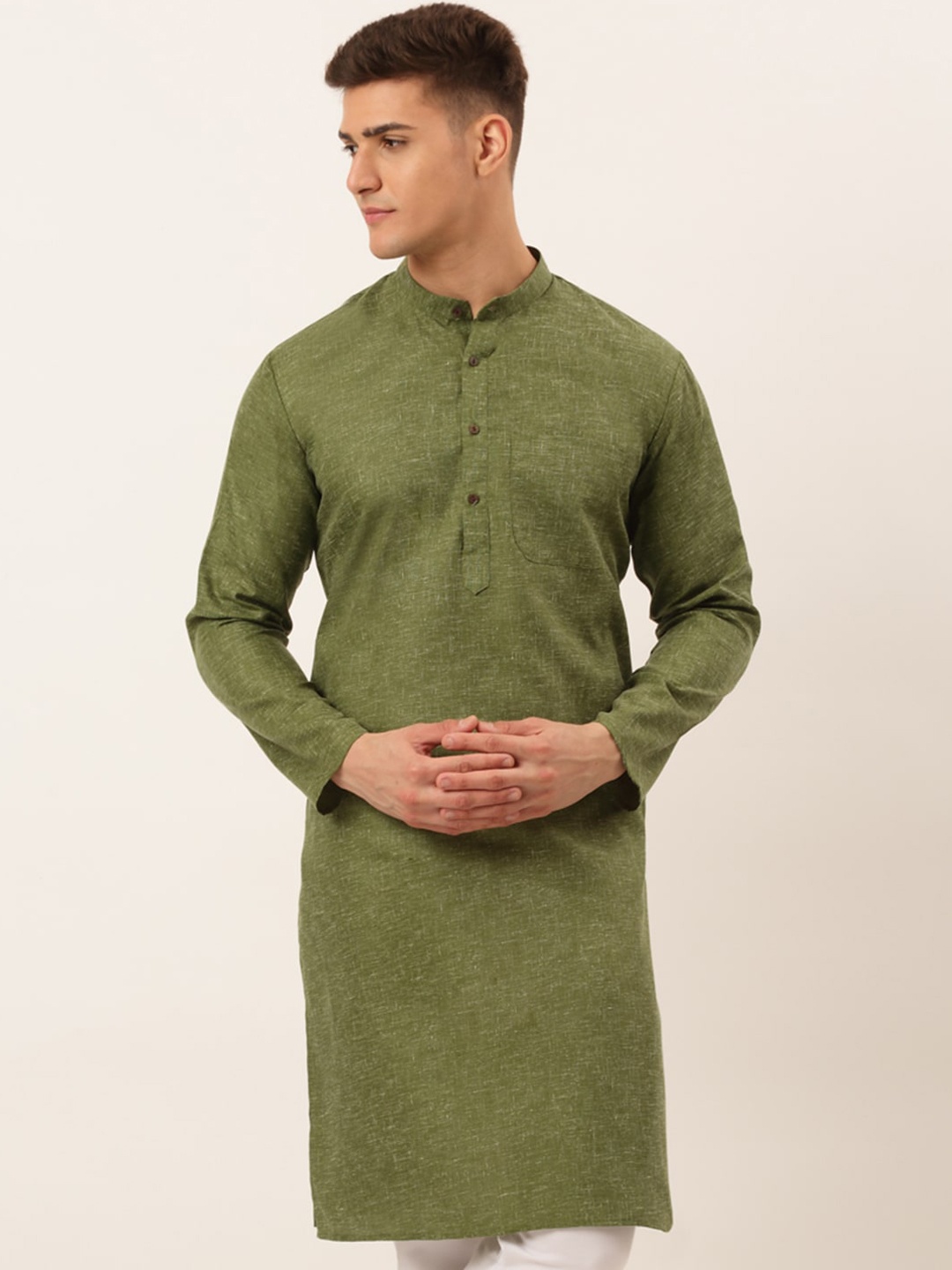 

Jompers Men Olive Green Cotton Kurta