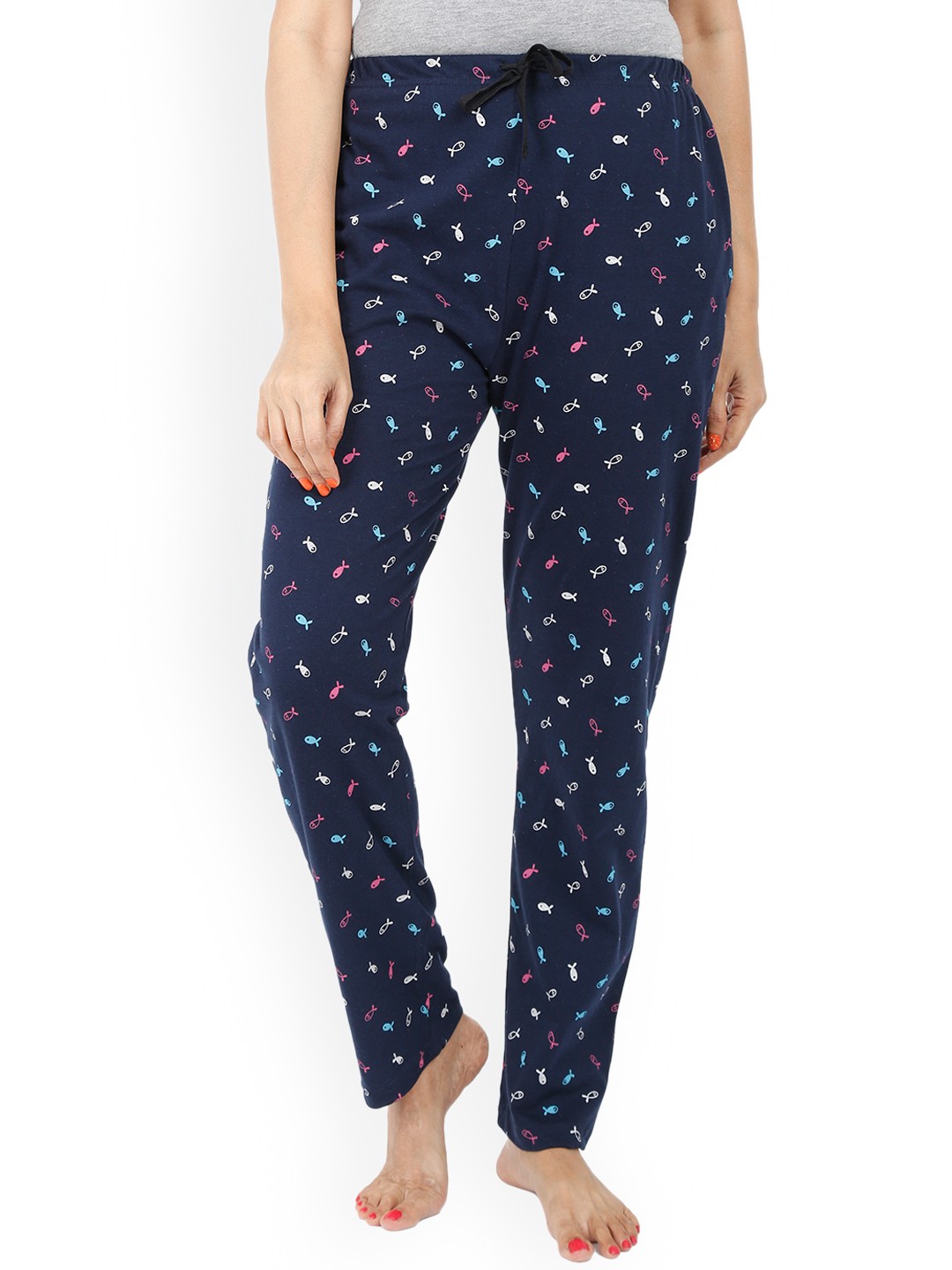 

9shines Label Women Navy Blue Printed Lounge Pants