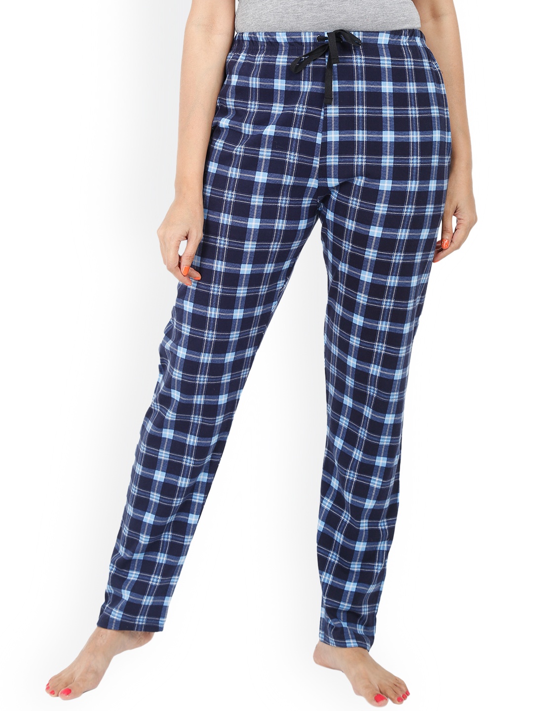 

9shines Label Women Blue Checked Lounge Pant