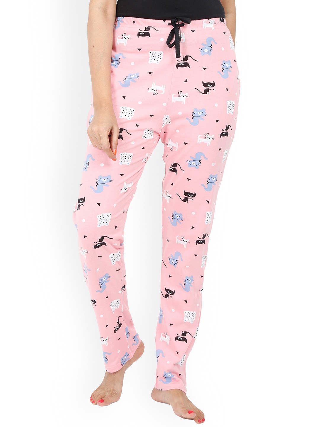 

9shines Label Women Pink Printed Cotton Lounge Pants