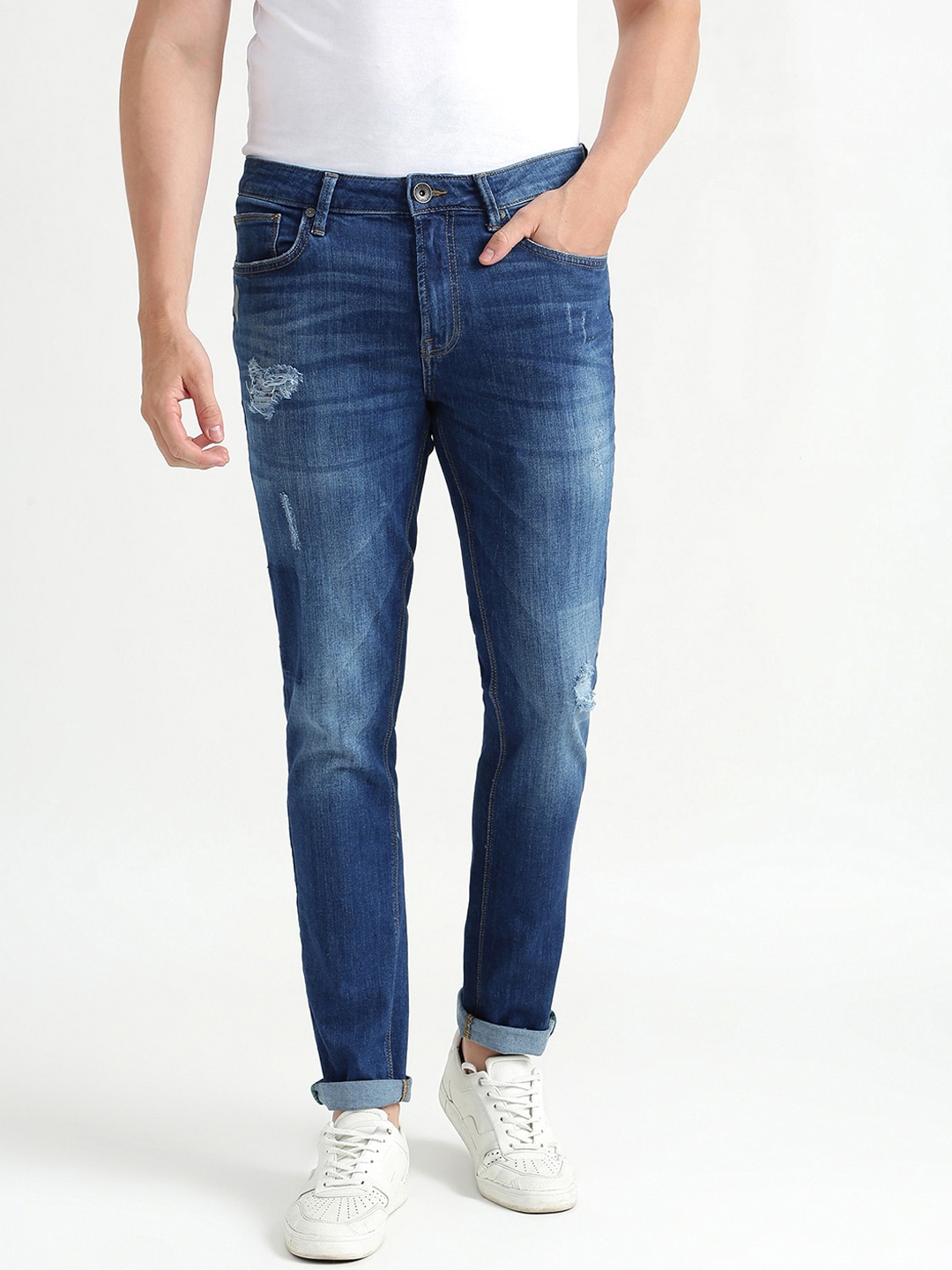 

United Colors of Benetton Men Blue Slim Fit Mildly Distressed Stretchable Jeans