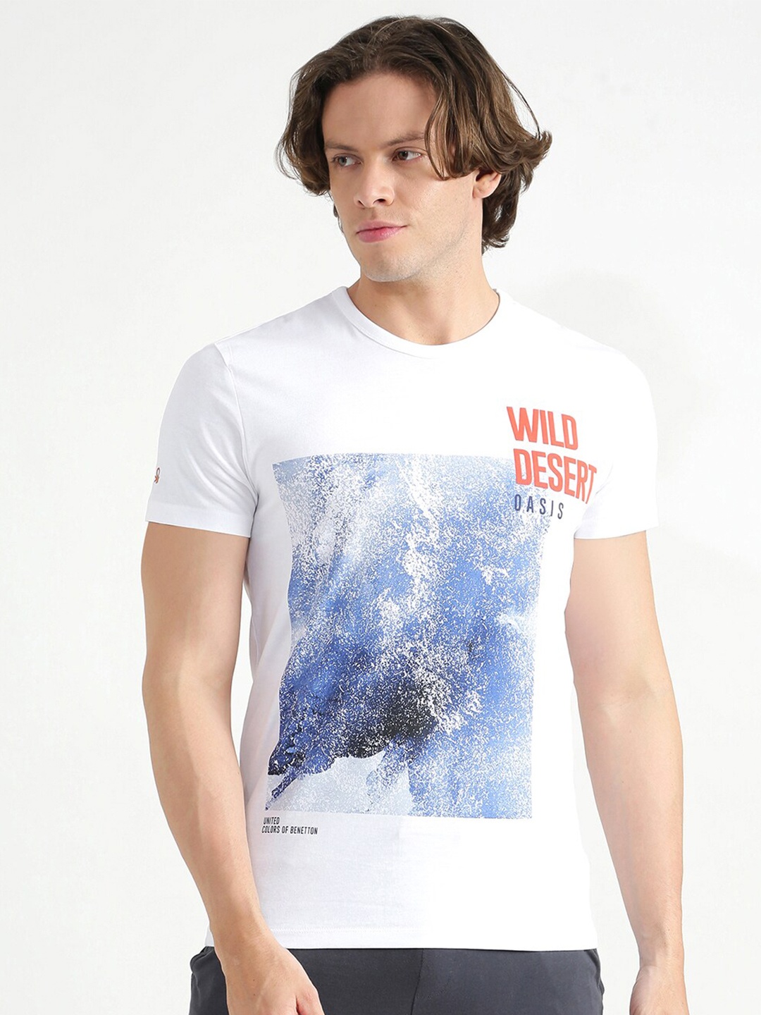 

United Colors of Benetton Men White Printed T-shirt